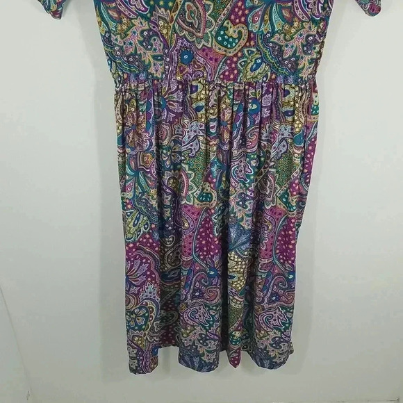 {Classics by Leslie Fay} Vintage 80s Paisley Print Polyester Dress Size 8 - Picture 6 of 17